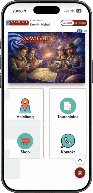Eigene WebApp (PWA) als Besucher-App – Startseite mit Kachelmenü der App kreativ-digital